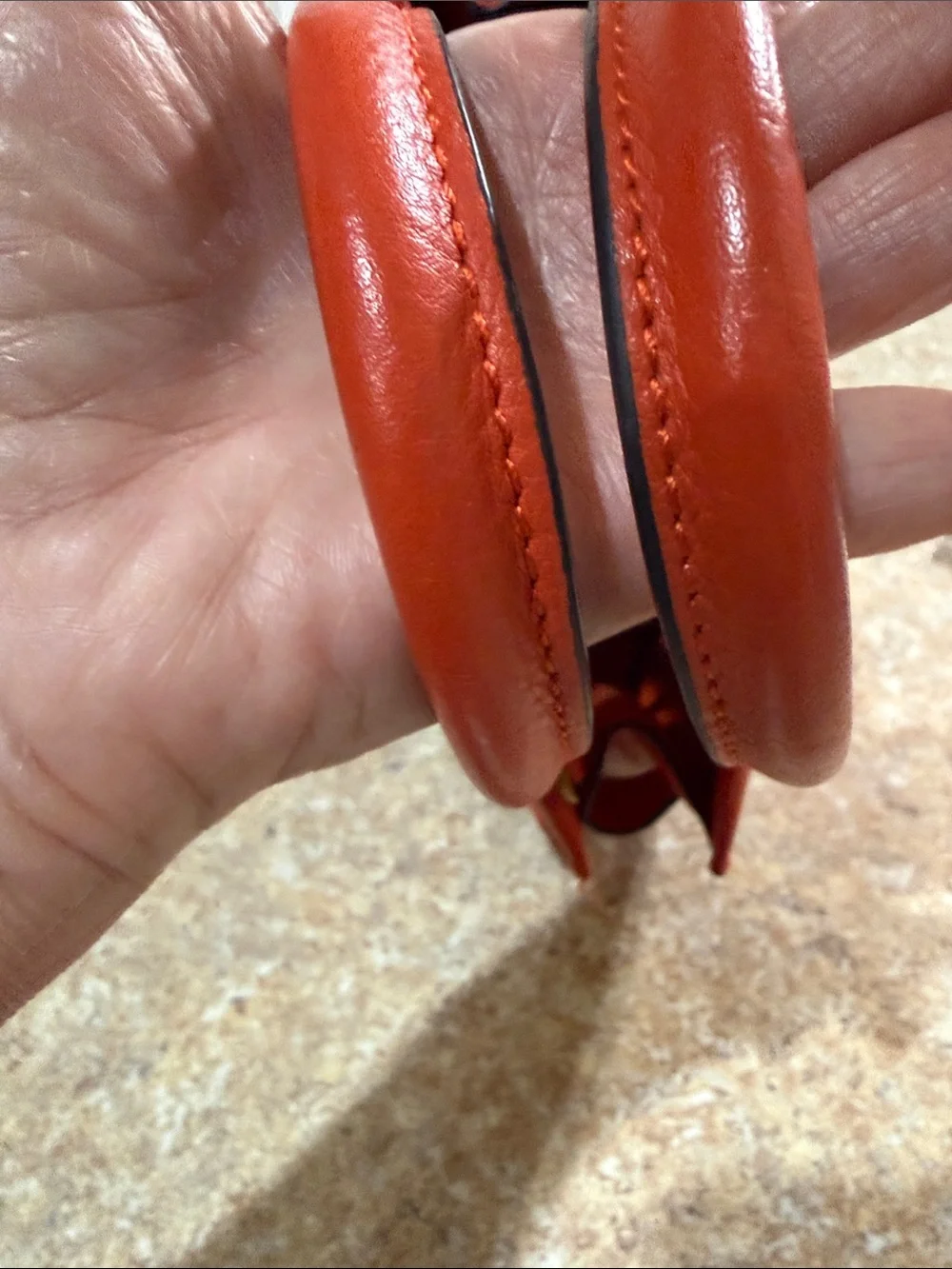 Tory Burch Orange Leather Top-Handle Satchel w/ Gold Hardware & crossbody strap.